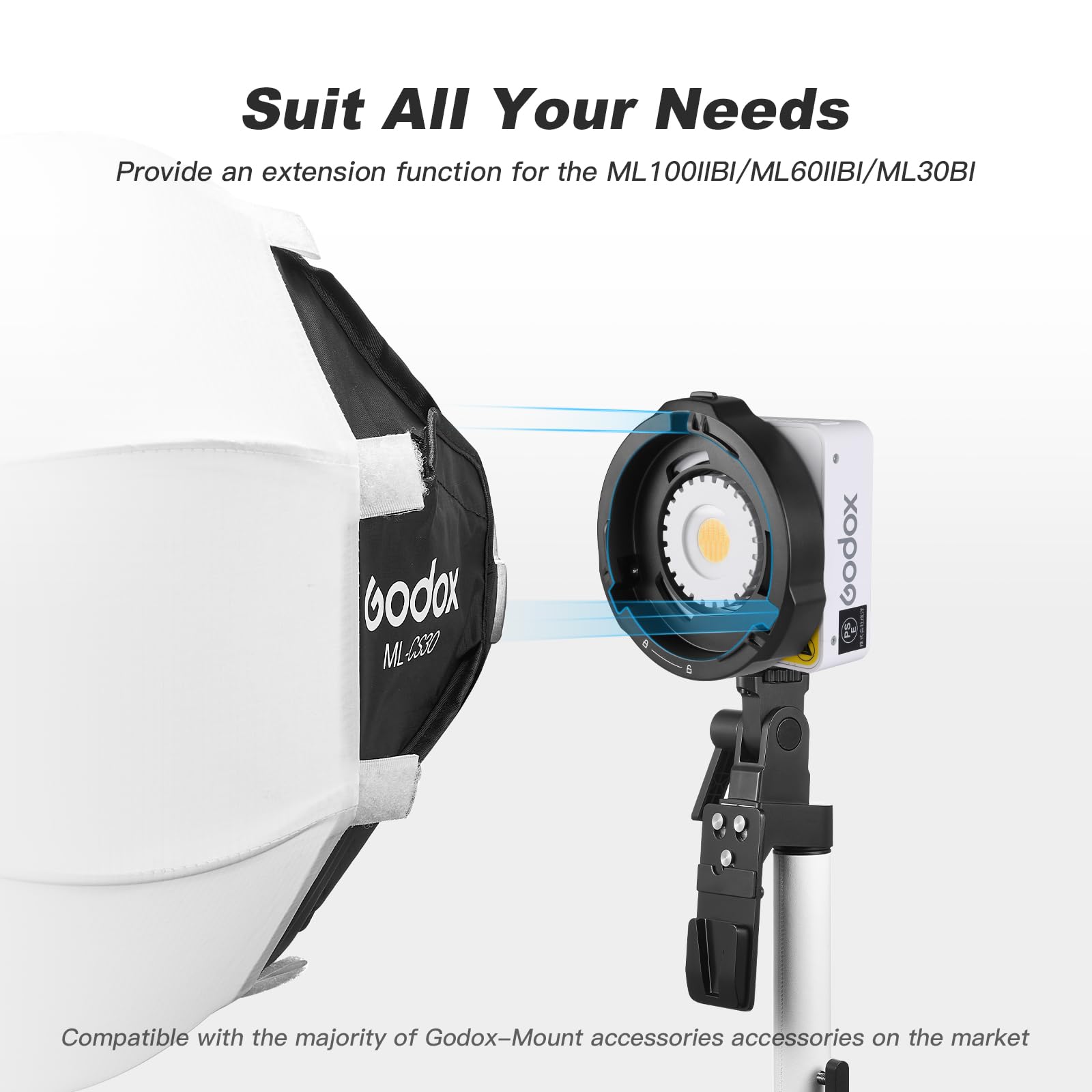 Godox ML-GB Adapter z mocowania Godox na mocowanie Bowens do Godox ML100Bi, ML60IIBi, ML30, ML30Bi, ML60, ML60Bi, akcesoria oświetleniowe