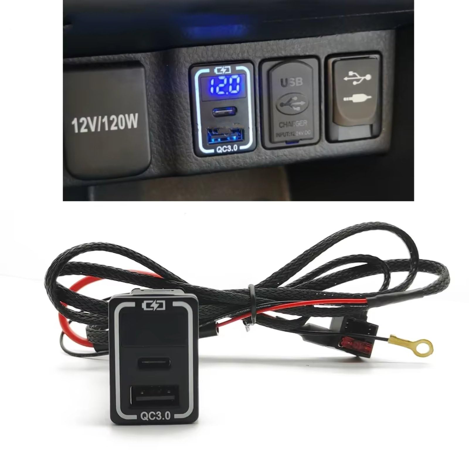 Aux USB carga Módulo Enchufe USB De Consola Compatible Con Toyota Para Rav4 Para Prado 150 Coche QC3.0 Para Enchufe De Interfaz De Carga Rápida Tipo C Para Cargador
