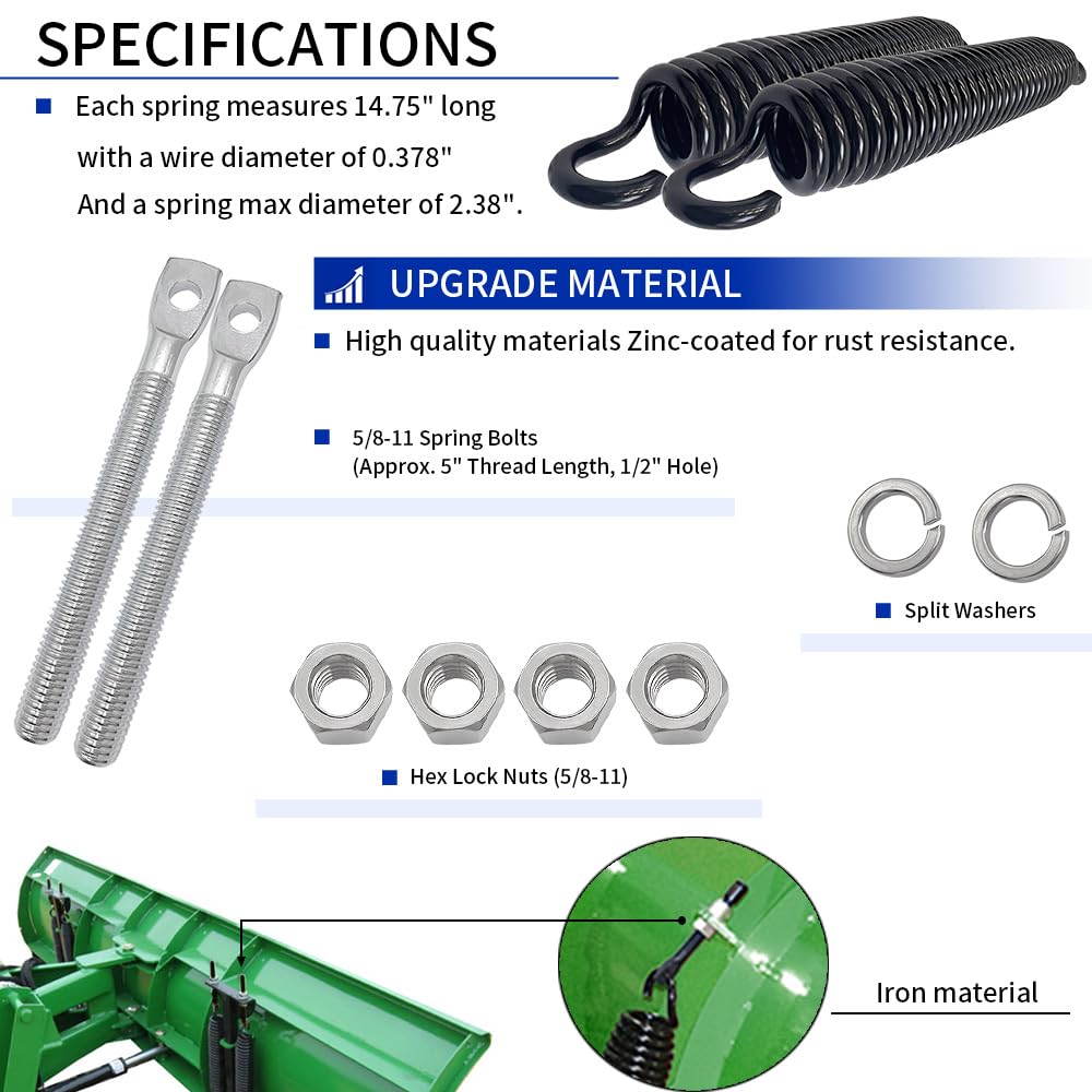 2-Pack Snow Trip Springs (No Eyebolts) For Meyer & Diamond C, ST, HM Series Snow Plows - OEM #07017 1302010