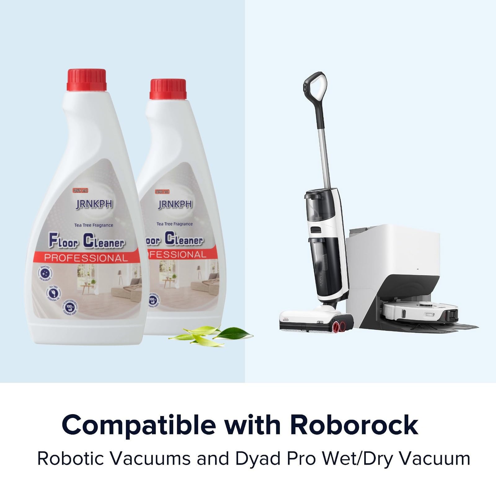 Soluzione detergente per robot lavapavimenti 480 ml x 3 confezioni - Compatibile con Roborock® Q5/Q7/Q8/S7/S8/Qrevo, aspirapolvere senza fili, profumo di melaleuca, bassa schiumosità