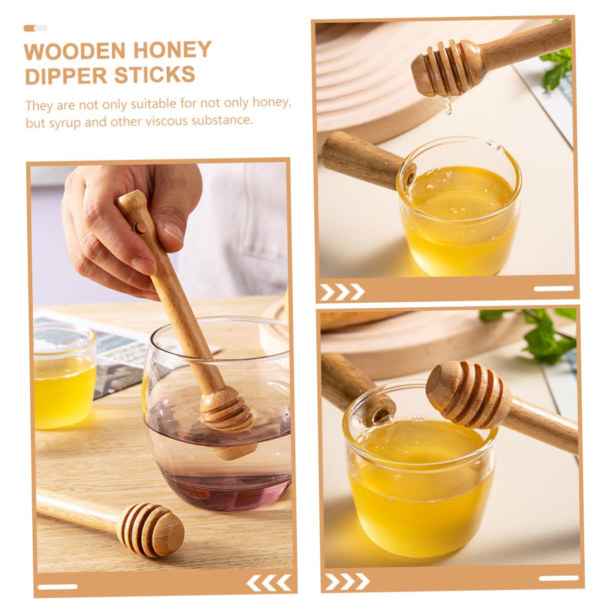 Unomor 3pcs Wooden Honey Stirrer Sticks Mixing Sticks Portable Honey Dippers for Home Restaurant