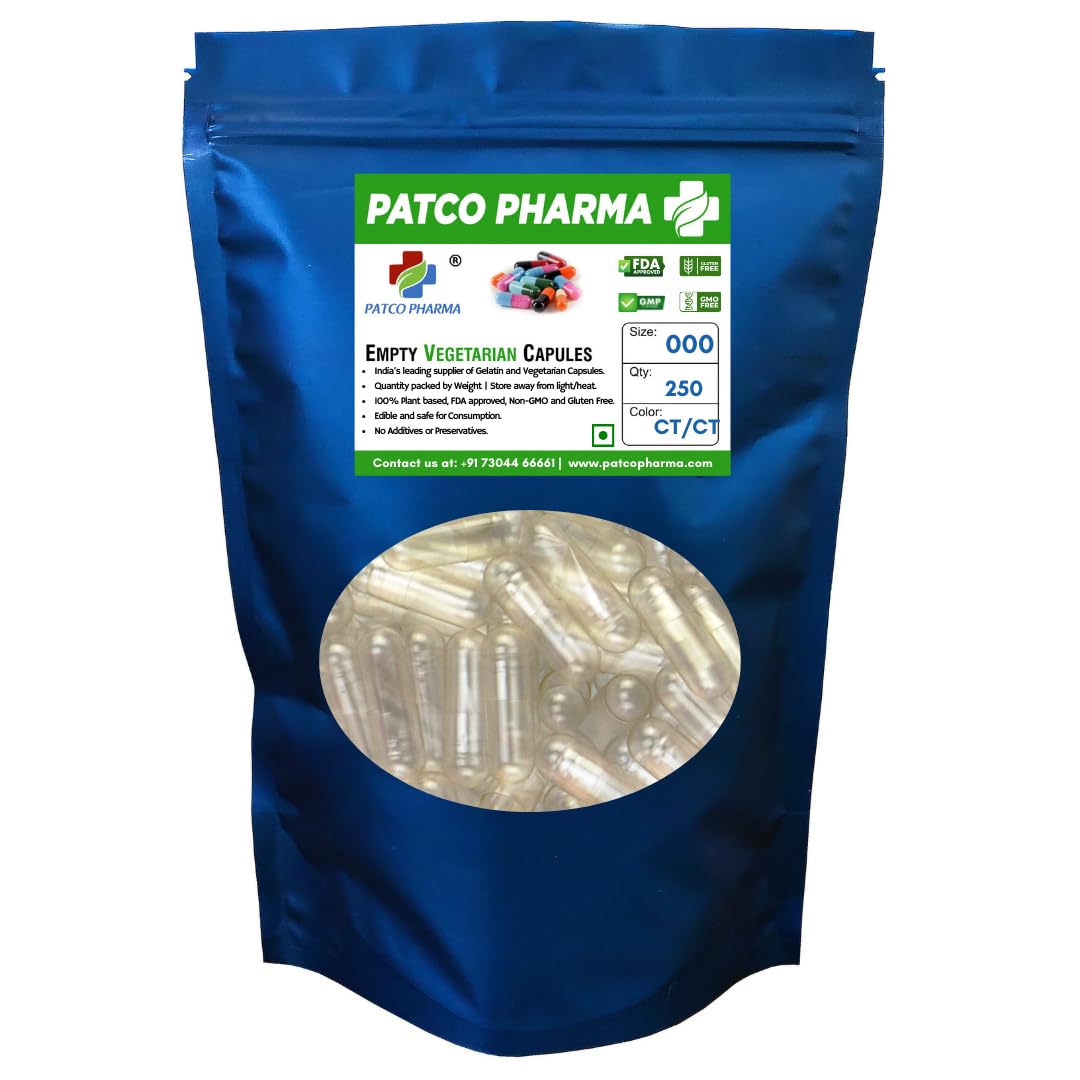 Patco Pharmaceuticals- Size 000 Clear Empty Vegetarian Pill Capsule for Ayurvedic Powder filling (Pack of 250 Pcs) (B08KTX517R) Amazon Price History, Amazon Price Tracker