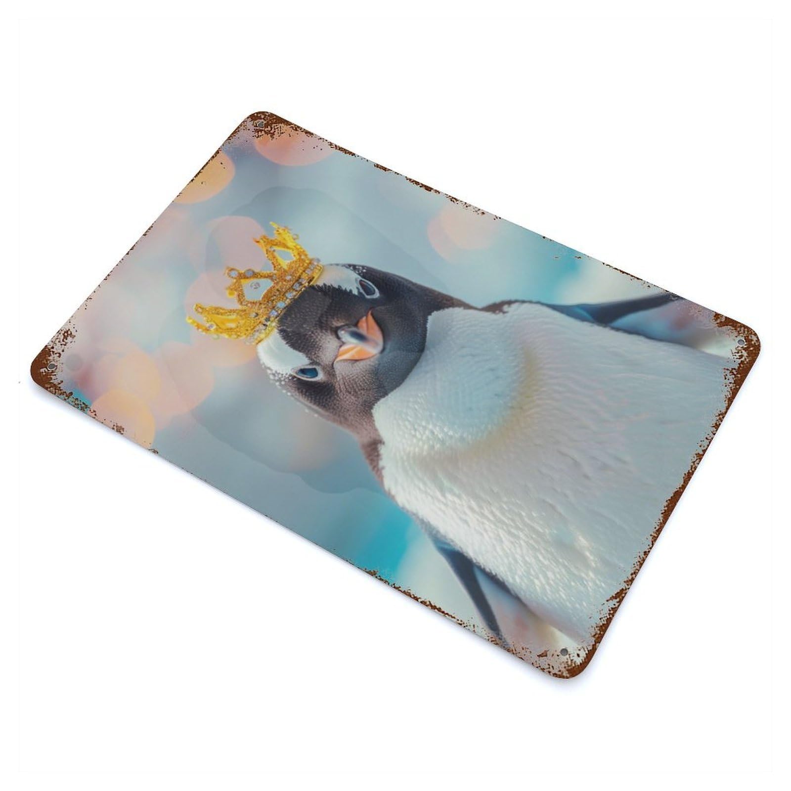 Penguin Pastel Crown 11.8"x7.9" Decorative Tin Sign, Classic Wall Plaque for Cafe, Home Bar And Lounge Decor