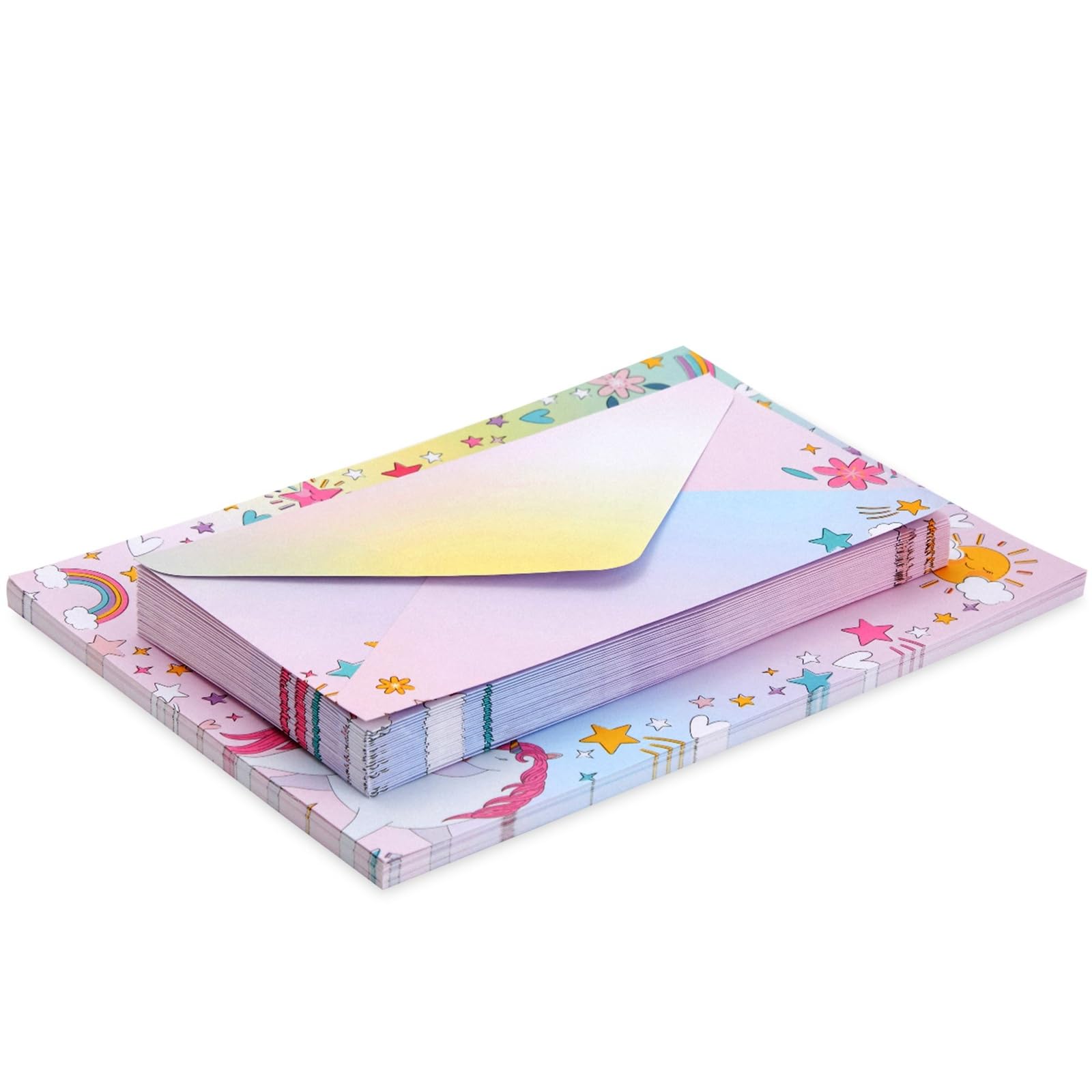 92 Piece Unicorn Stationery Set for Kids, Girls, with 60 Stationery Sheets, 30 Envelopes, Pocket Folder, Sticker Sheet (7.25 x 10.2 In) - Image 9