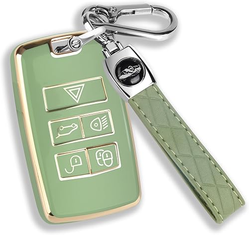 QBUC Funda para llavero Land Rover con llavero de TPU suave con borde dorado, protección completa compatible con Land Rover Range Rover Evoque Sport