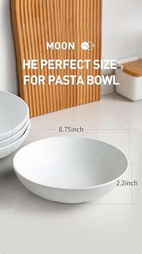 Miniatura 3 de famiware Moon - Juego de 4 cuencos para pasta, cuencos grandes de cerámica de 8.75 pulgadas para servir la cena, aptos para microondas y