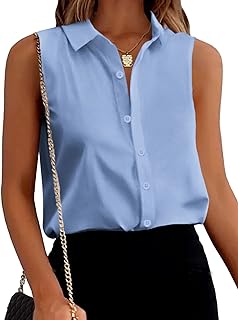 Camisetas sin mangas con botones para mujer, blusas de color liso, casuales, holgadas, cuello en V, para el trabajo, tallas S-XXL