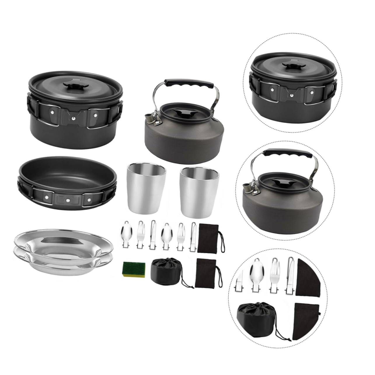 Toyvian Ensemble Cuisine pour Randonnée 2-3 Personnes Ustensiles Cuisine Pliable en Alliage Pot de Survie pour Camping Couverts pour Pique-Niques