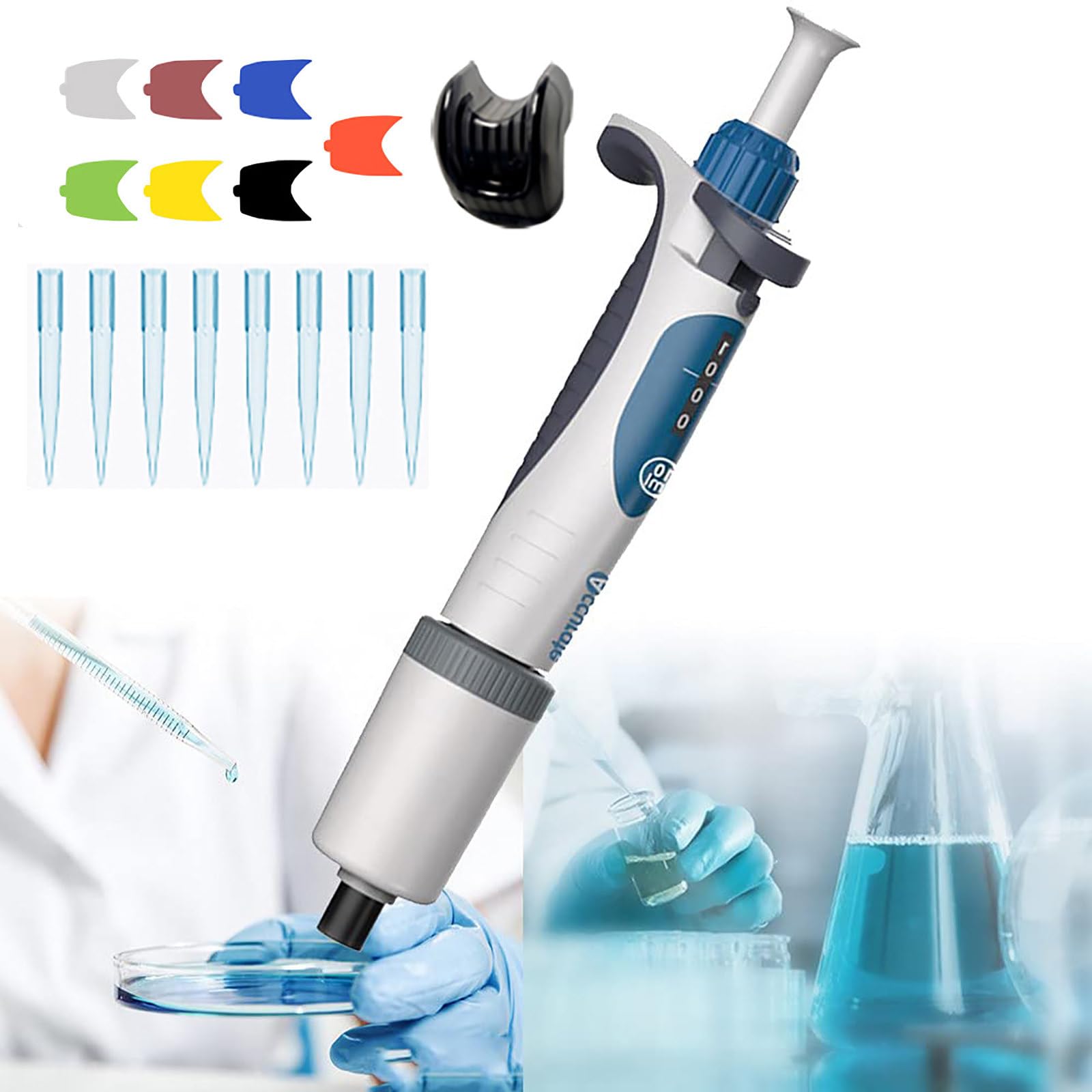 Micropipeta De Un Solo Canal, 0.1μl-10ml / Alta PrecisióN, Ajustable Digitalmente, Bloqueo De ProteccióN De Capacidad/Rango De Bloqueo, con Punta De Pipeta,1~10ml