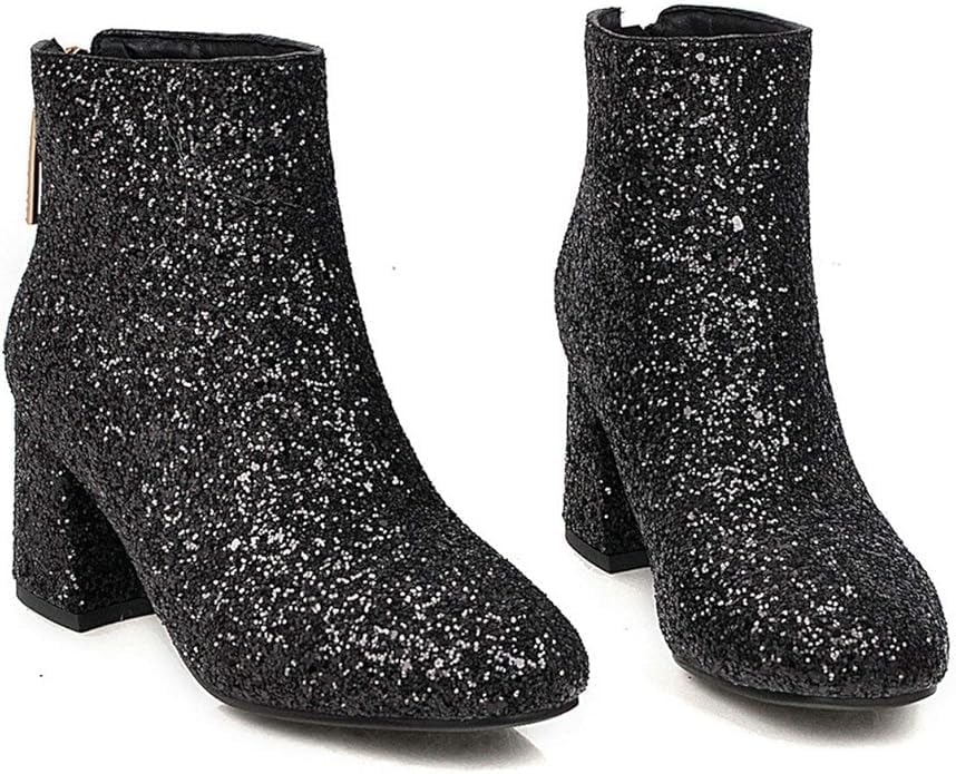 MAVMAX Women's Sequin Glitter Ankle Boots Chunky Heels Sparkly Booties - Image 5