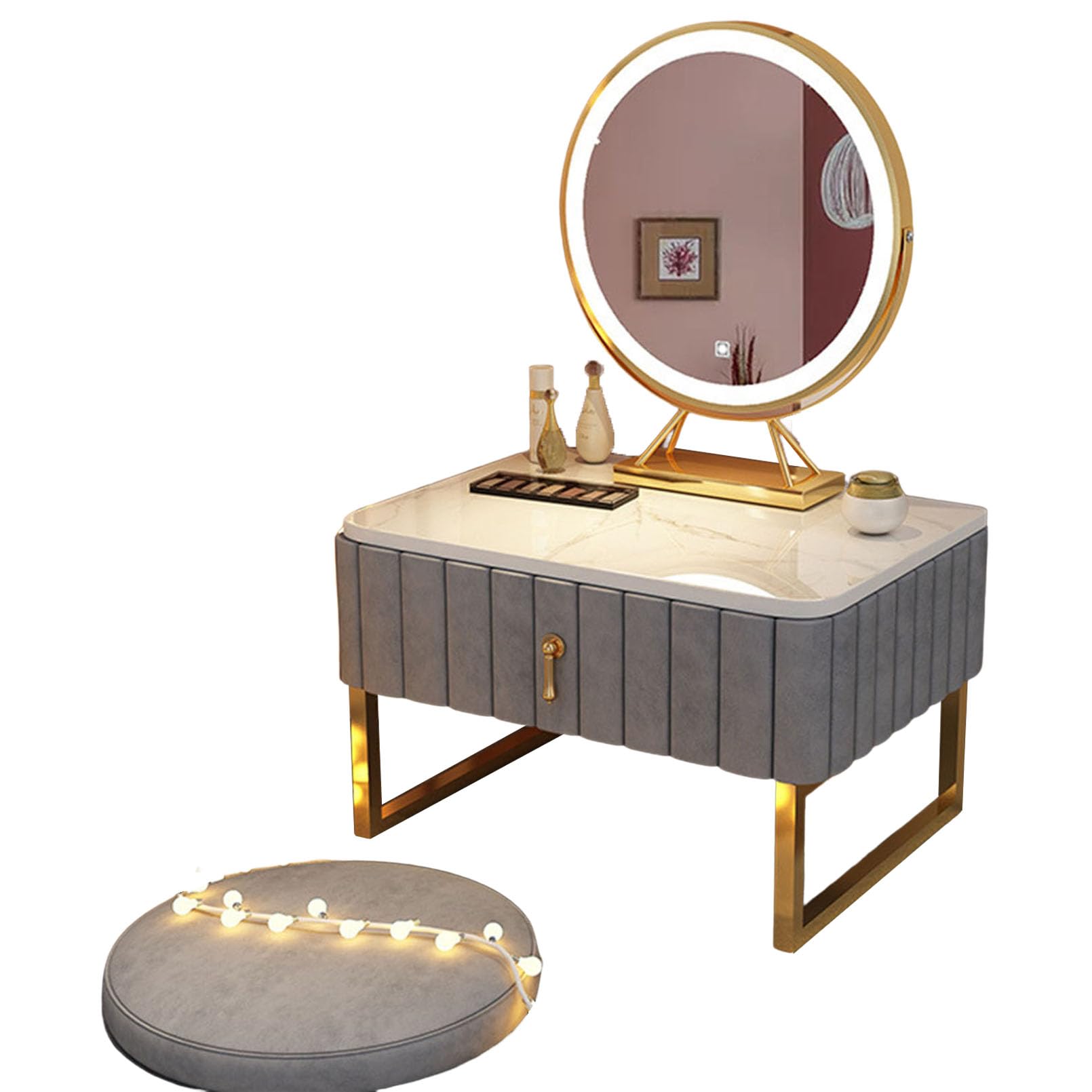 asdchZen Makeup Vanity Table With High-Definition Mirror 3-Color Touch Adjustable Brightness Ample Storage Drawers Stylish Dressing Table For Bedroom Or Dressing Room