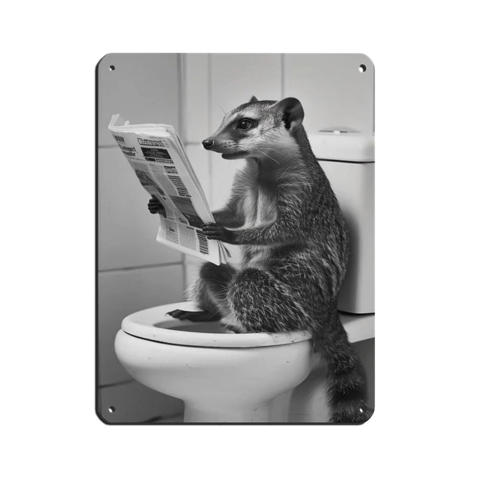 Lxwnze 30L X 40W Cm Mongoose Sitting On The Toilet Reading A Newspaper Retro Poster Metal Tin Sign Chic Art Retro Iron Painting Bar People Cave Cafe Family Garage Poster Wall Decoration 12X16inch(30X40cm)