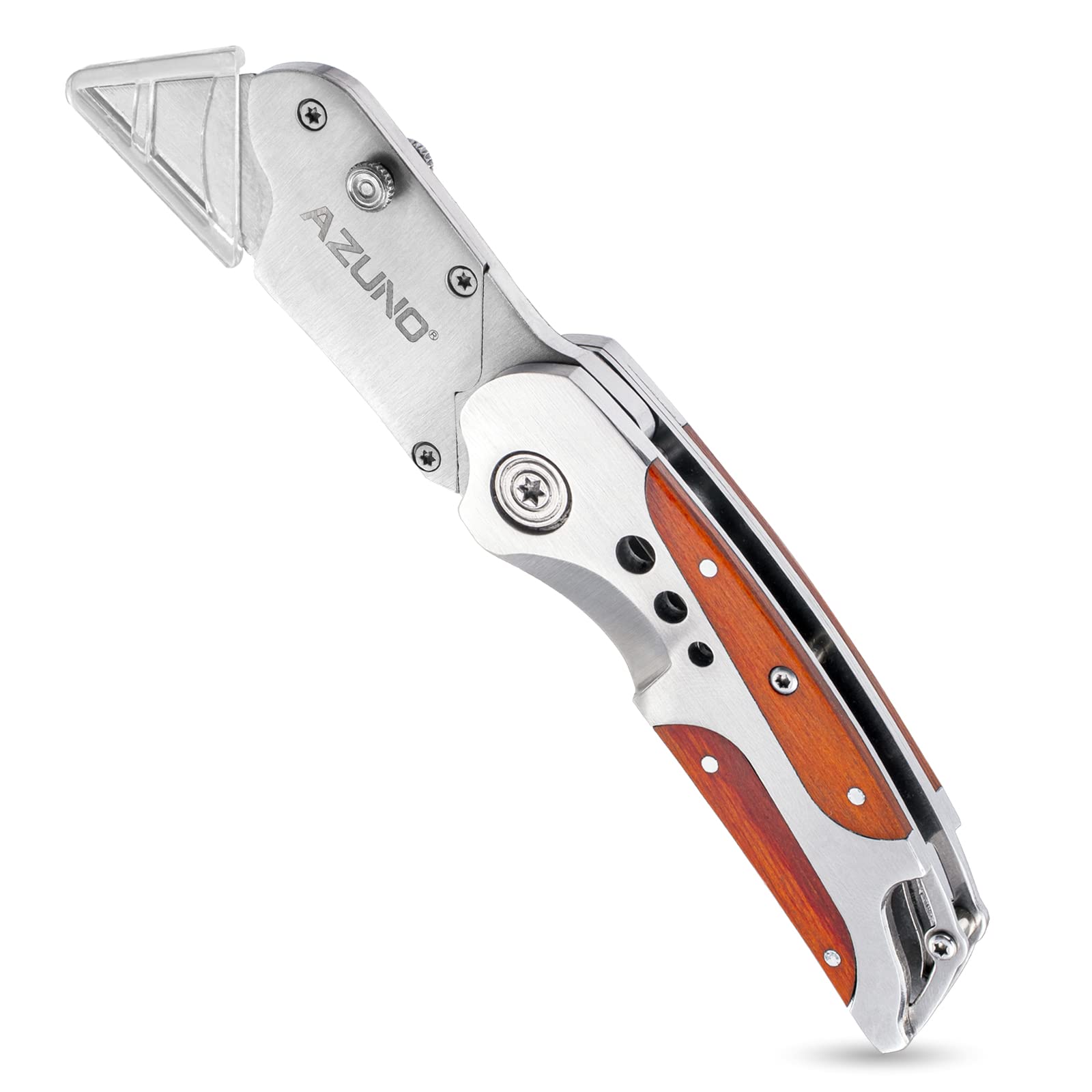 AZUNO Wood Handle Folding Utility Knife with Stainless Steel Head