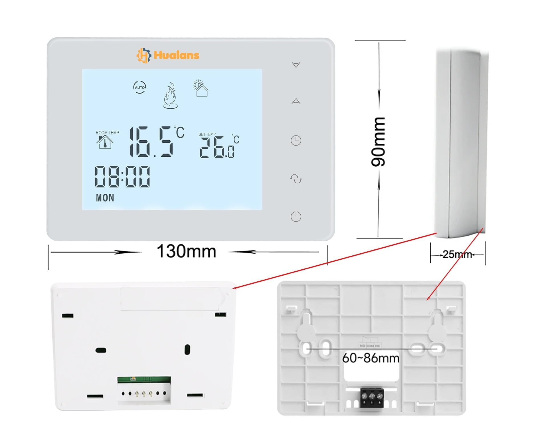 Termostato a batteria per caldaia a gas,Termostato Ambiente Programmabile 2 fili da Parete, Cronotermostato Settimanale Digitale (Batterie escluso)(NO WIFI)