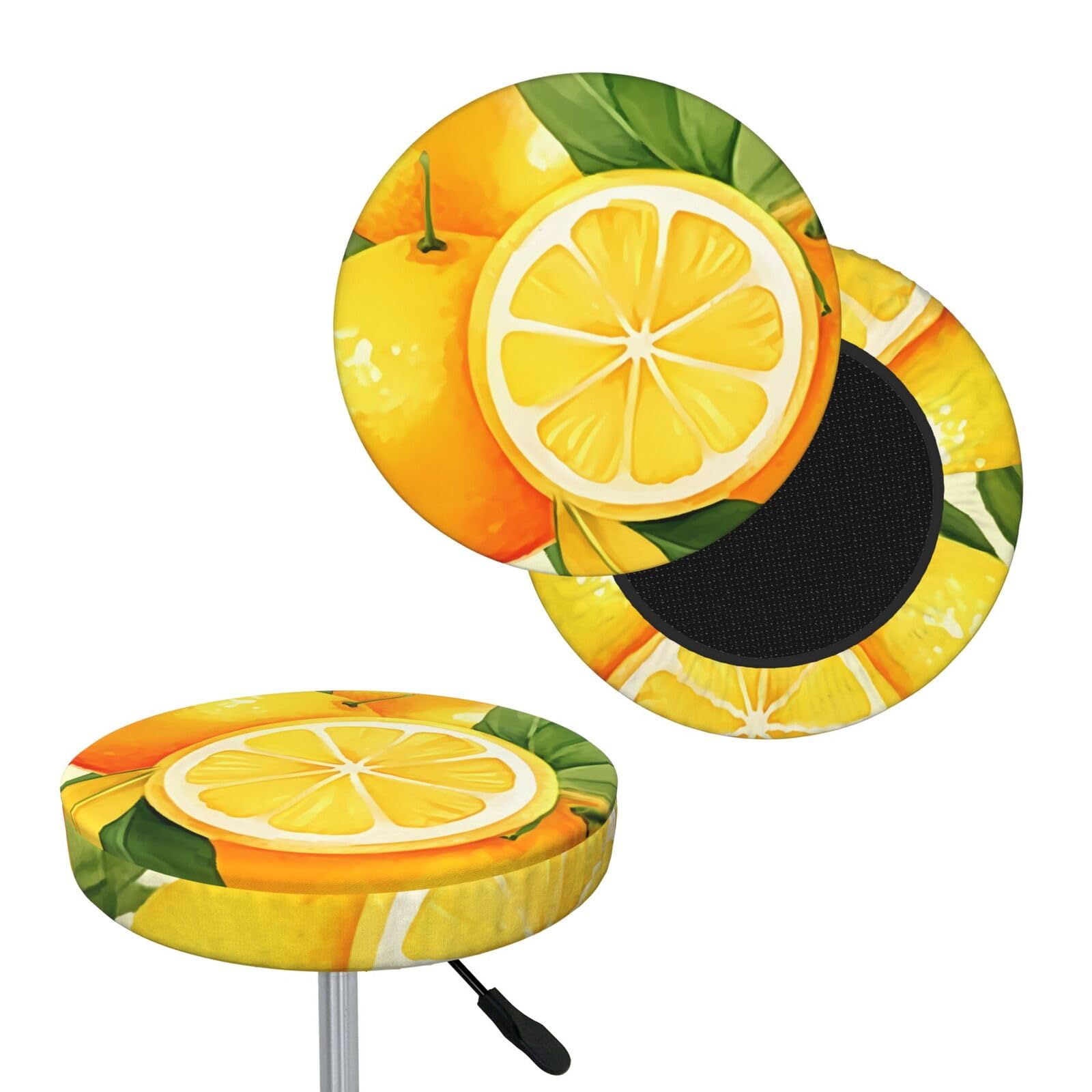 NONHAI Watercolor Lemon Fruit Bar Stool Cover Round Elastic Stool Cushion Covers Dustproof Bar Chair Cover Washable Stool Cushion Slipcover Stretch Stool Seat Covers for 12-14 Inch Chair