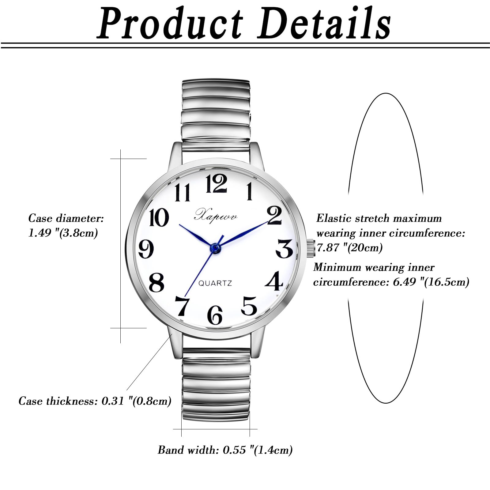 Orologio da donna elastico orologio da donna grande quadrante nero analogico al quarzo con cinturino elastico trasparente facile da leggere con scala numeri arabi regali per donne anziane