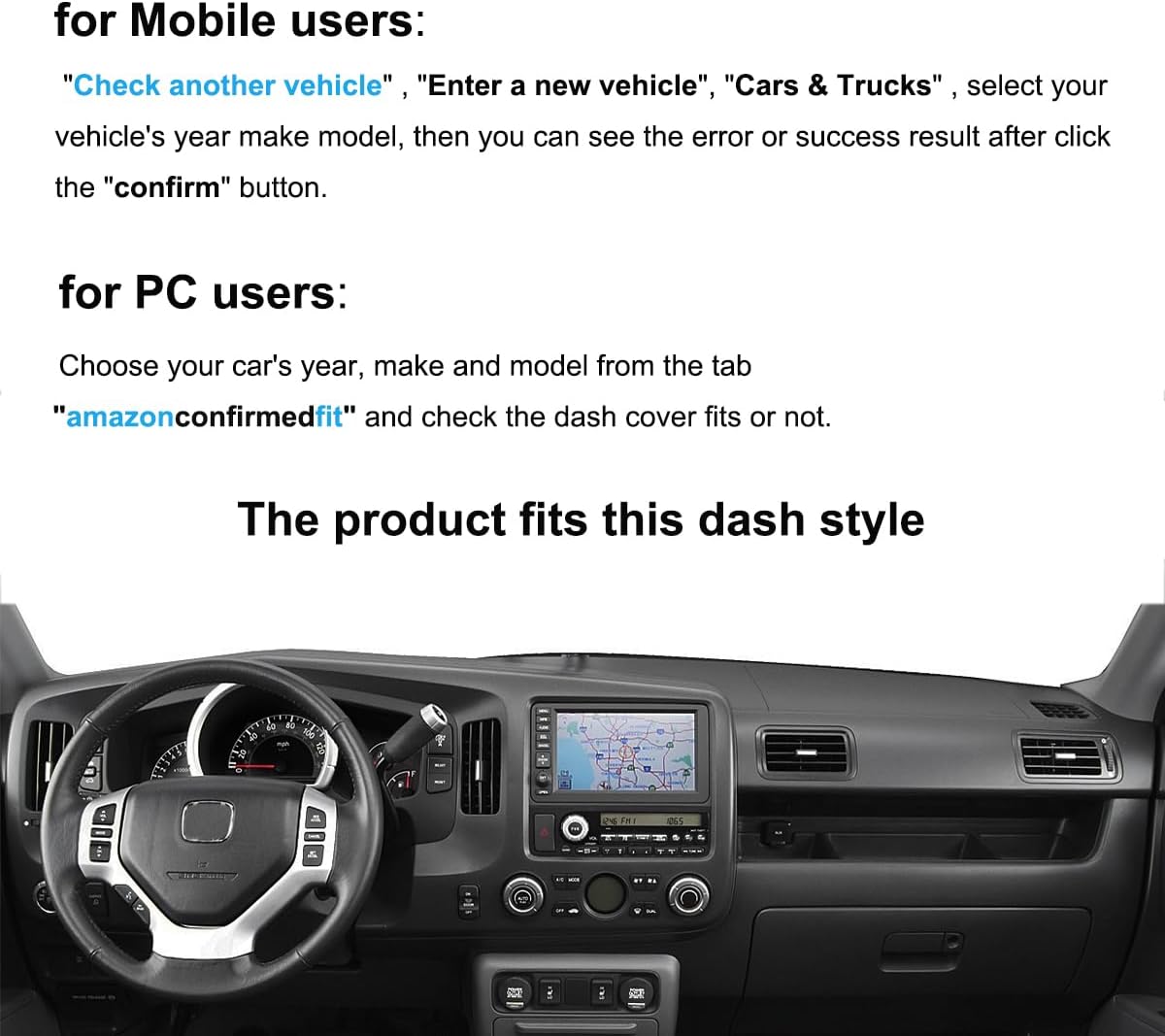 Dash Cover Mat Custom Fit for Honda Ridgeline,Dashboard Cover Cap Pad Carpet Protector F294 (Black)