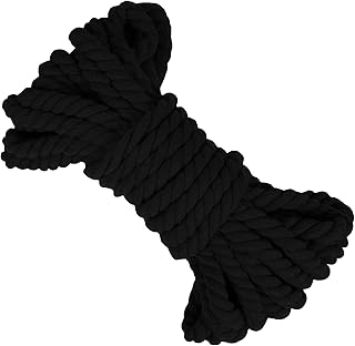 Thick Macrame Cord 8mm x 32.8 Feet Macrame Rope Yarn Braided Cotton Cord, 3-Ply Twisted Natural Cotton Rope for DIY Crafts Wall Hangings Plant Hangers Knotting Home Decoration (Black)