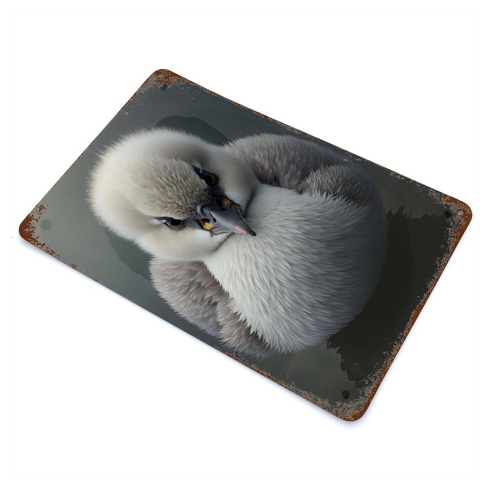 Baby Cygnet Swan Rust Effect Tin Sign 11.8"x7.9", Novelty Wall Decor for Garage, Pub Or Kitchen