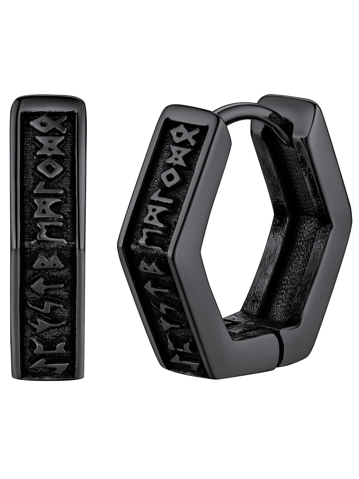 FaithHeart Norse Viking Rune Huggie Hoop Earrings for Men Black/Gold/Silver