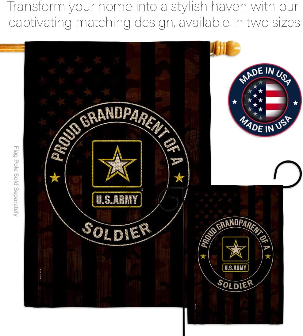 Proud Grandparent Army Burlap Garden Flag - Armed Forces Rangers United State American Military Veteran Retire Official - House Decoration Banner Small Yard Gift Double-Sided Made in USA 13 X 18.5