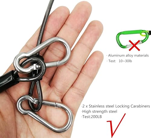 Miniatura 10 de Cordón retráctil de 10 pies a 150 libras de acero inoxidable en el interior de cuerda de seguridad de pesca resistente, cuerda de extensión para