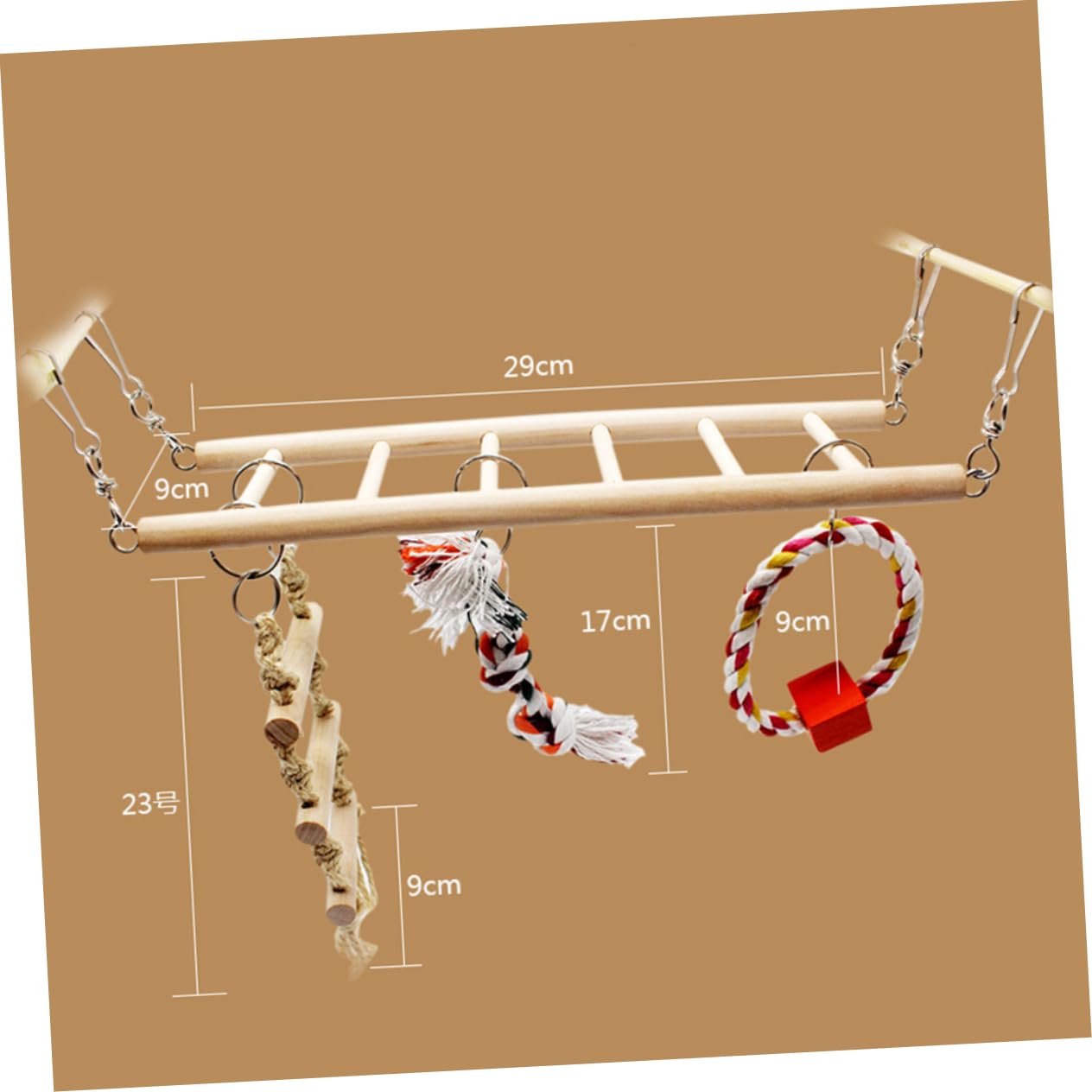 Yardwe Wooden Climbing Ladder Swing for Parrots Creative Hanging Stand for Pet Birds and Design for Fun and Exercise Cages for Parakeets and Macaws