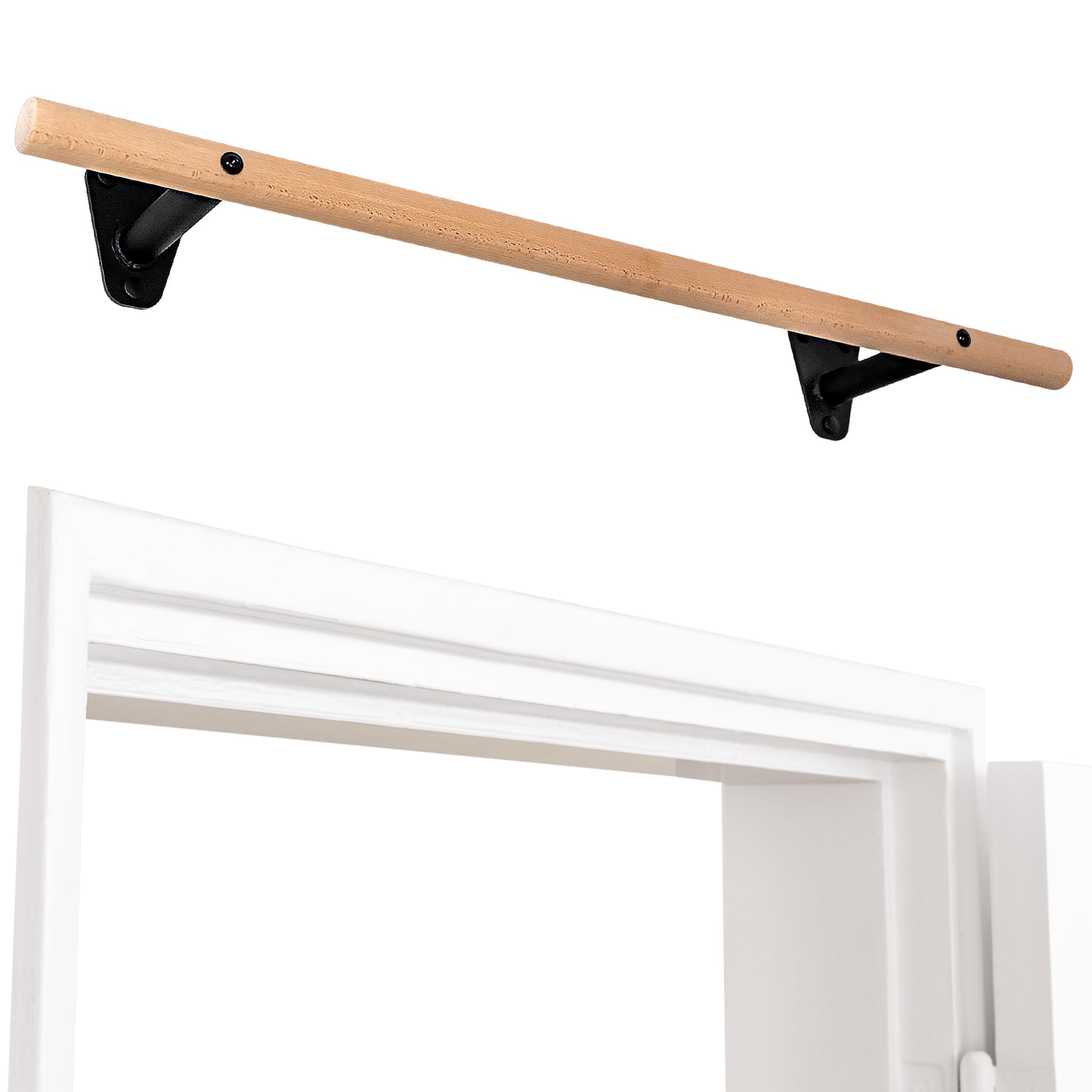 PULLUP & DIP Klimmzugstange Holz – Buchenholz Pull Up Bar zur Wandmontage über dem Türrahmen – 40 mm Griffstange für Klimmzüge & Griffkraft – Wand Klimmzugstange fürs Home Gym