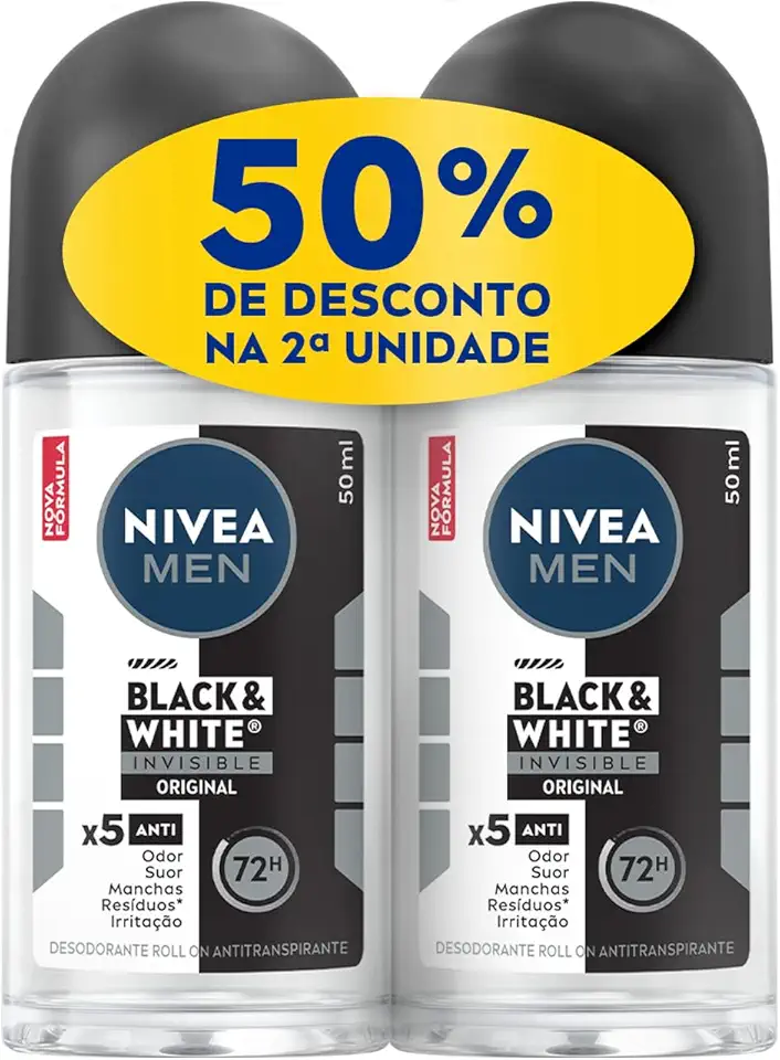 NIVEA Kit MEN Desodorante Antitranspirante Roll On Invisible for Black & White 50ml