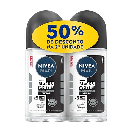 NIVEA Kit MEN Desodorante Antitranspirante Roll On Invisible for Black & White 50ml