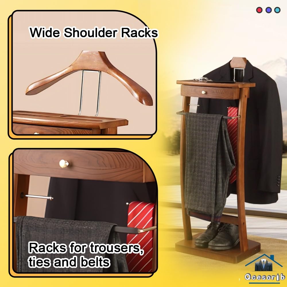 Herrendiener Stummer Diener Hölzern Herrendiener Stummer Diener Garderobe Kleiderständer Damendiener Garderobenständer Kleiderstange mit Hosenhalter und Breitem Schulterbügel
