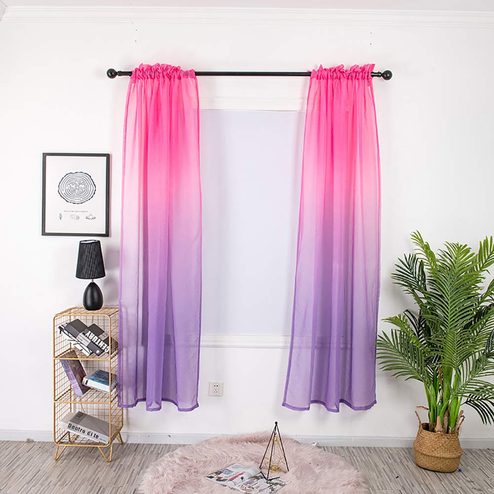 BOYOUTH Rose Red and Purble Gradient Color Sheer Voile Curtains,Rod Pocket Window Screening for Bedroom,Living Room,Hotel,2 Panels,39 x 106 Inches