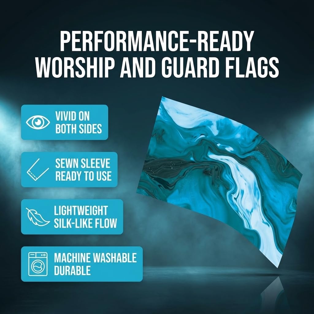Cousin's Concert Attire Color Guard Swing Flags - Print Visible on Both Sides - Color Guard Flag Silk for Practice & Cheer | Praise Dance Flags for Worship | Lightweight Dancing Flag - Royal Blue Wave