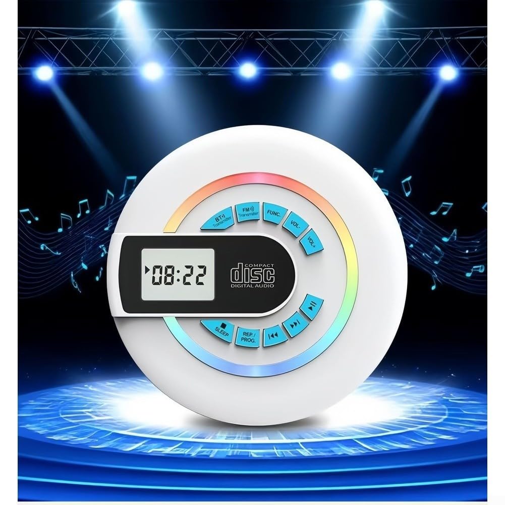Lettore CD wireless portatile per Boombox con radio FM 87.5-108 MHz 5.3 AUX Jack USB porta ricaricabile per batteria display LED Home Audio Speaker (bianco)