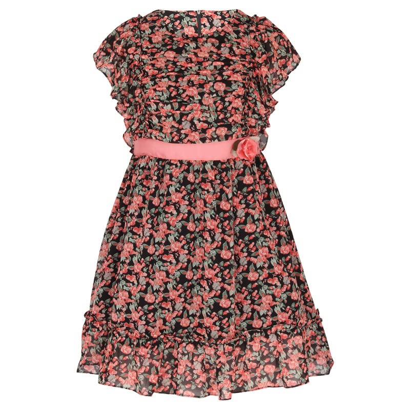 Image of Cutecumber Girls Georgette Floral Printed Fit & Flared Red Frock Dress For Baby Girls & Kidsware, Stylish Gift Dress for Special Occassion, Birthday & Party Outfit Age 1-15 Years
