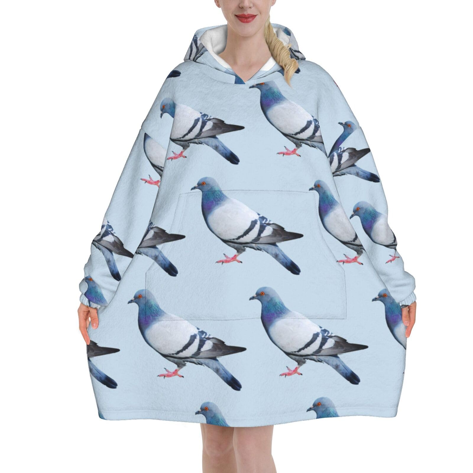 Jmorco Unisex Pigeon Blanket Hoodie Oversized Wearable Hooded Blanket Warm Throw Blanket Sweatshirt For Women Men Teens 280G Flannel