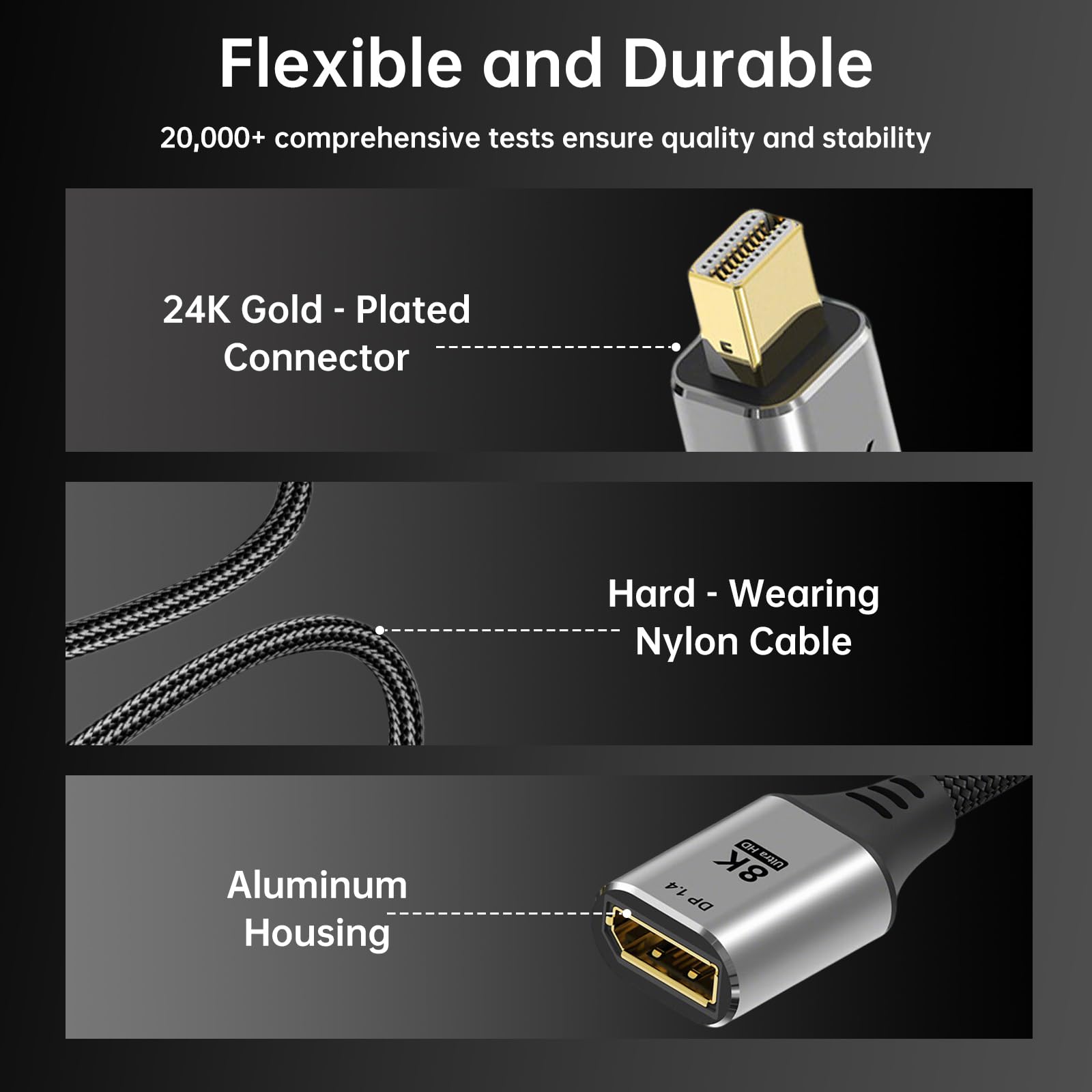 Lot de 2 adaptateurs Mini DisplayPort 8K vers DisplayPort 1.4 – mâle vers femelle, 32,4 Gbit/s 8K @ 60 Hz bidirectionnel Mini DP vers DP pour ordinateur portable de jeu, MacBook, iMac, moniteur