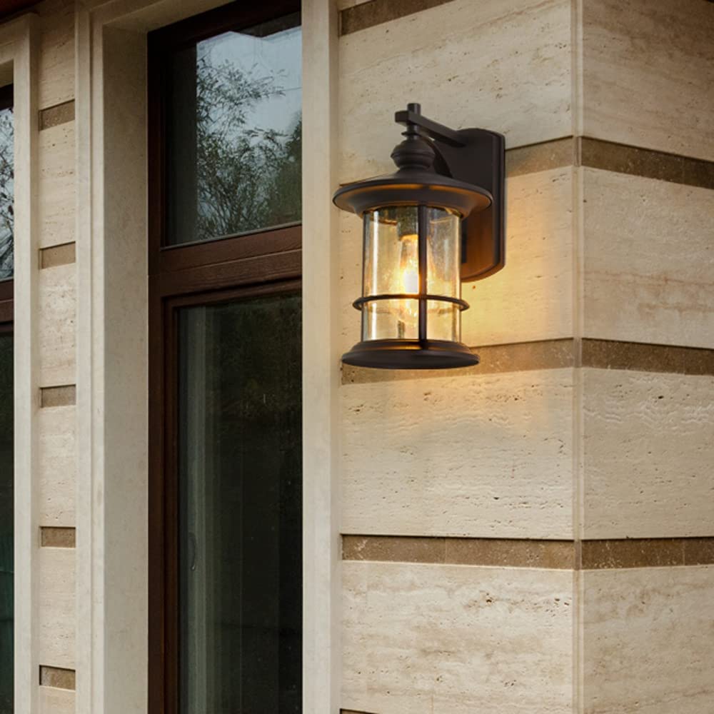 Aplique de Pared para Exteriores, Farol de Pared Exterior de 1 luz en Acabado Negro/café Dorado con Vidrio sembrado Transparente, iluminación Exterior para Garaje, lámpara de Montaje en