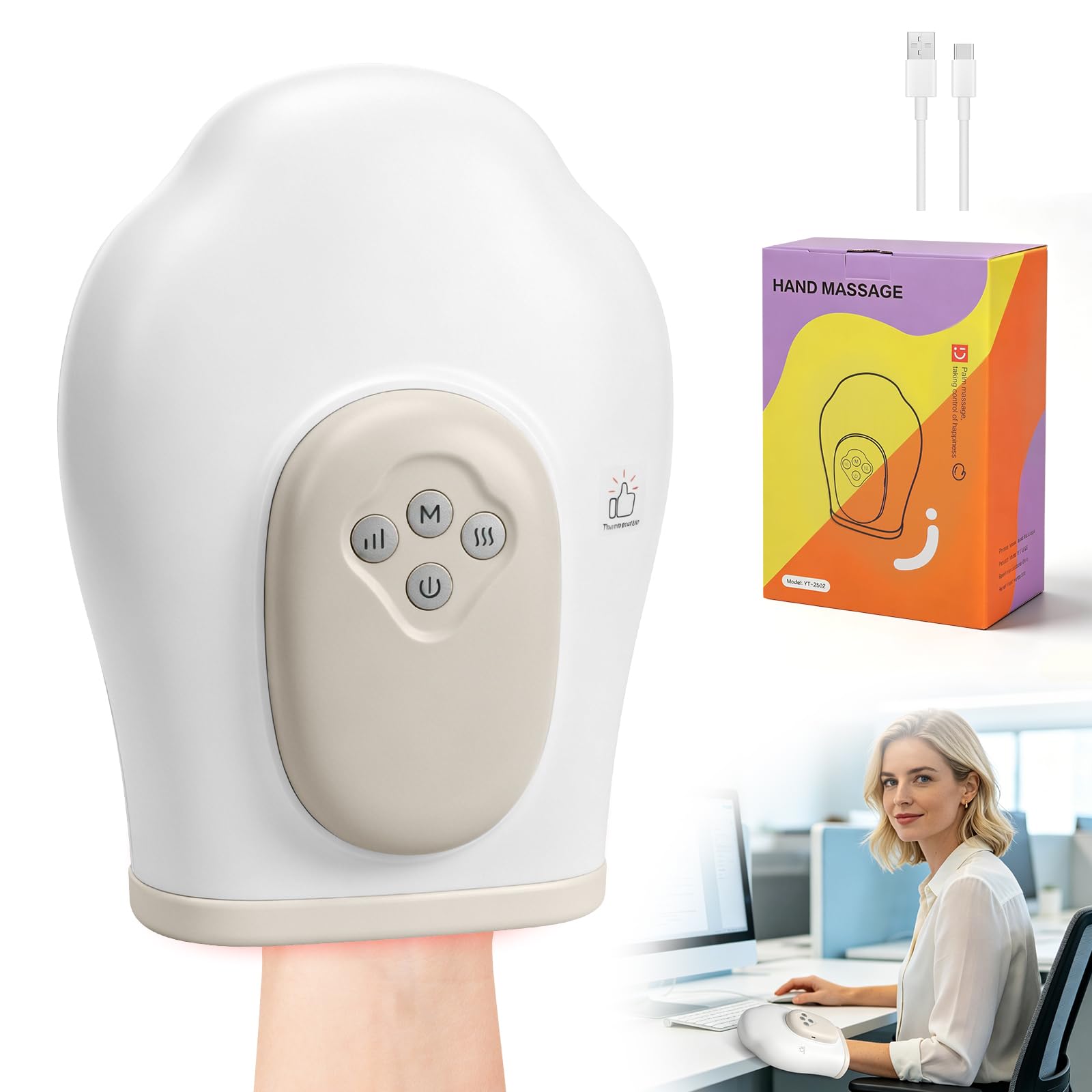 Masseur Électrique pour les Mains, Chauffage et Fonction de Pression Airbag, 3 Modes, 3 Intensités, Gants thérapeutiques, Masseur de Mains pour l’arthrite et le soulagement du canal carpien