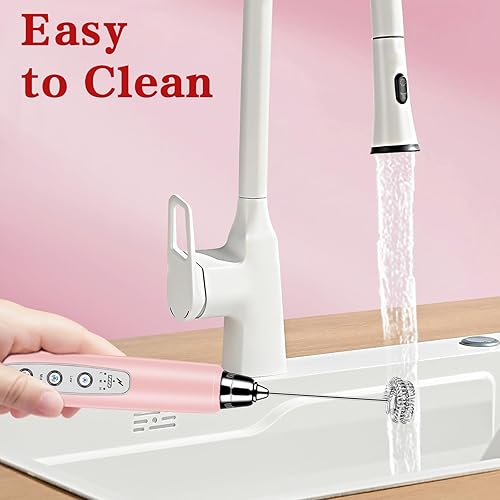 Miniatura 6 de Espumador de leche de mano para café, batidor eléctrico de 3 velocidades ajustables, mezclador de bebidas con 3 batidores de acero inoxidable,