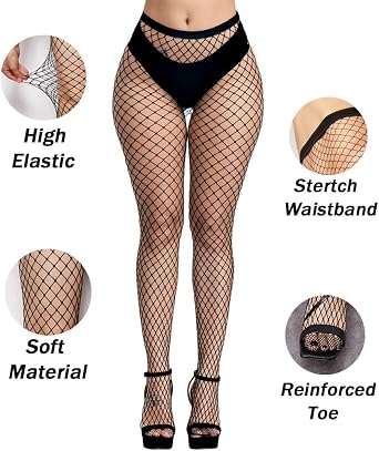 Women's High Waist Fish net Tights Black Fishnet Stockings Mesh (Black-L Mesh)