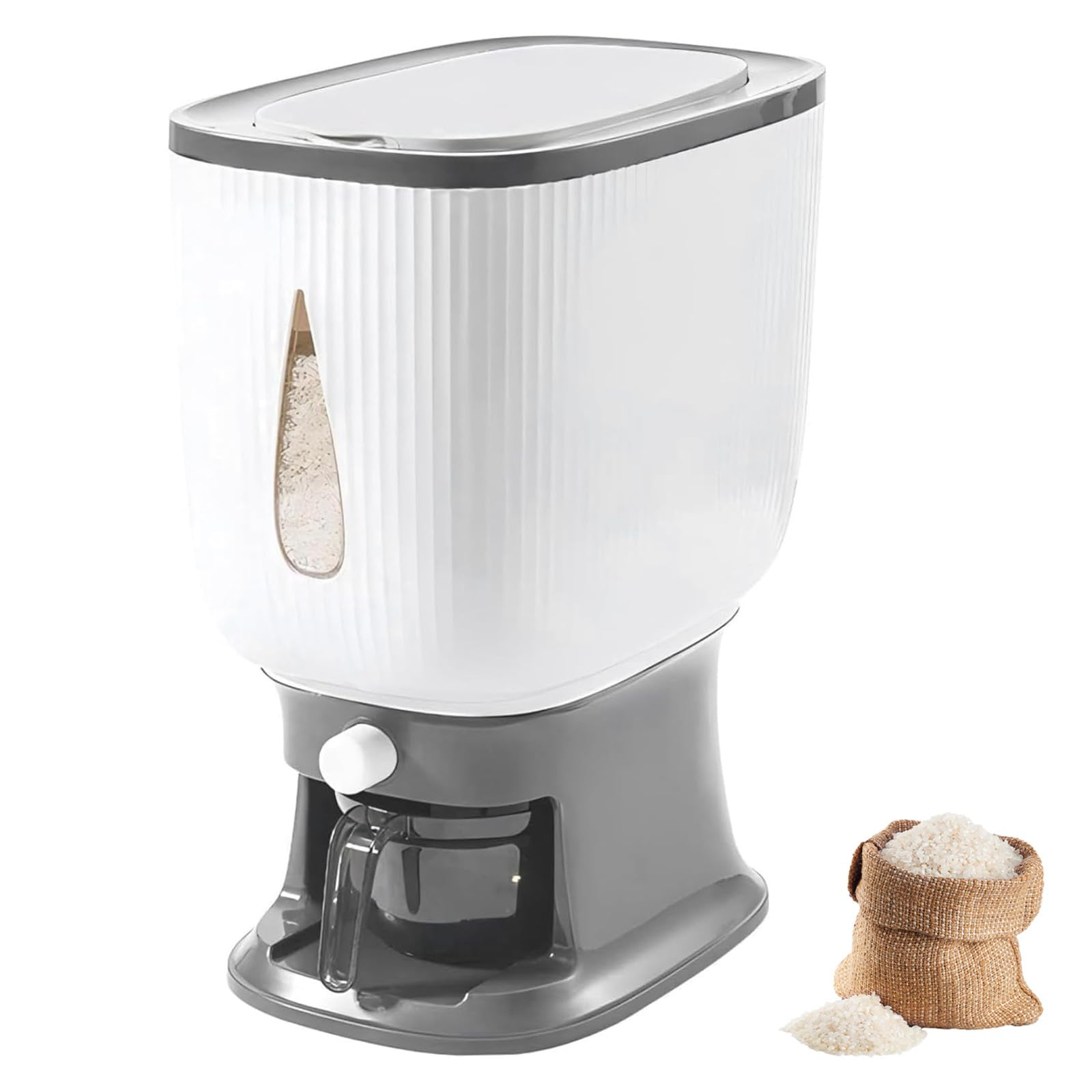 Contenitore per riso, dispenser automatico di riso con tazza per risciacquo, design a pressione e finestra di visualizzazione per un'organizzazione efficiente della cucina