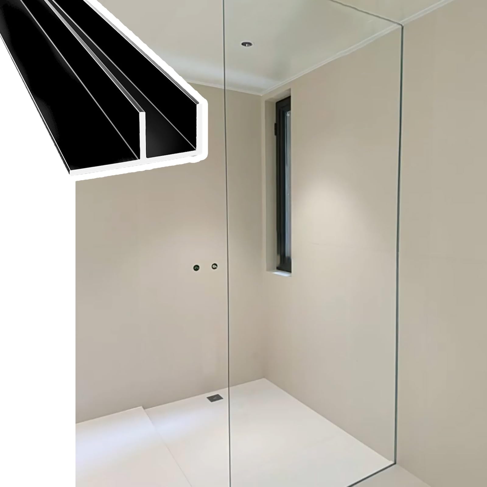Djphofs 1Pc Waterproof Hidden Glass F-Channel Profile, Metal F Shaped Groove Glass Matte Black Bathroom, Multi-Purpose Shower Door Bottom Guide F-Channel(,L1.5m(59In) W13.2mm(0.52In))