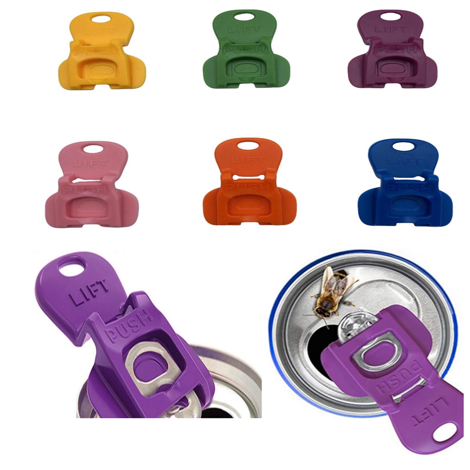 6 Pack Soda Can Opener Colorful One-Hand Can Tab Openers for Long Nails, Leak-Proof Drink Covers, Reusable Protector Caps for Coke, Draft Top Beer, Pop, Keeps Drinks Fresh