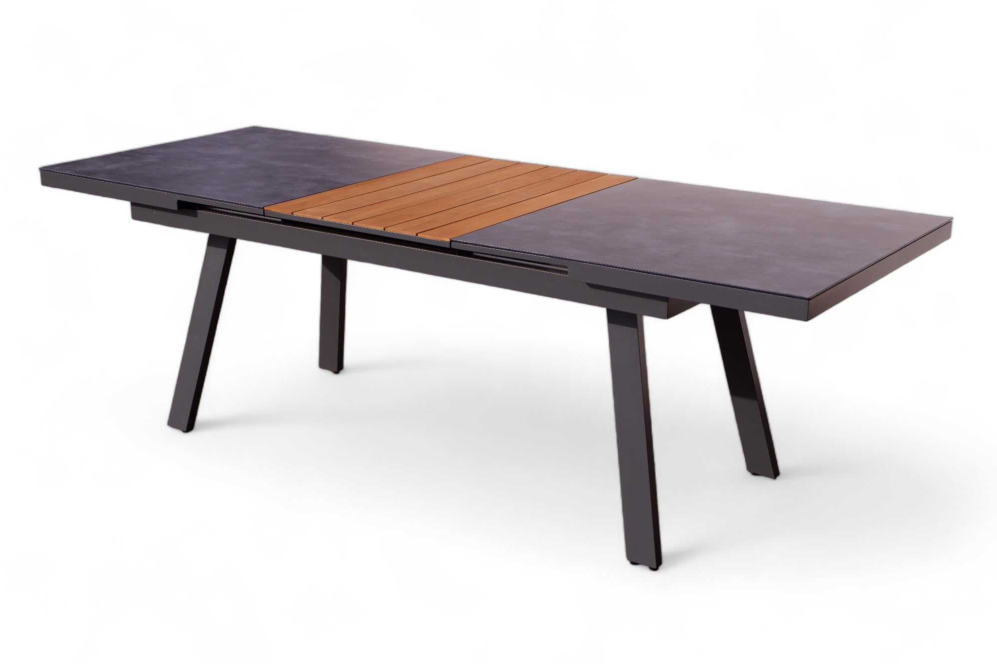ALEOS. Aluminium Glas Teakholz Gartentisch Ausziehtisch 180 ausziehbar auf 240 cm x 90 cm Tisch Esstisch Glastisch Aluminiumtisch Trinidad mit synchroner Ausziehautomatik
