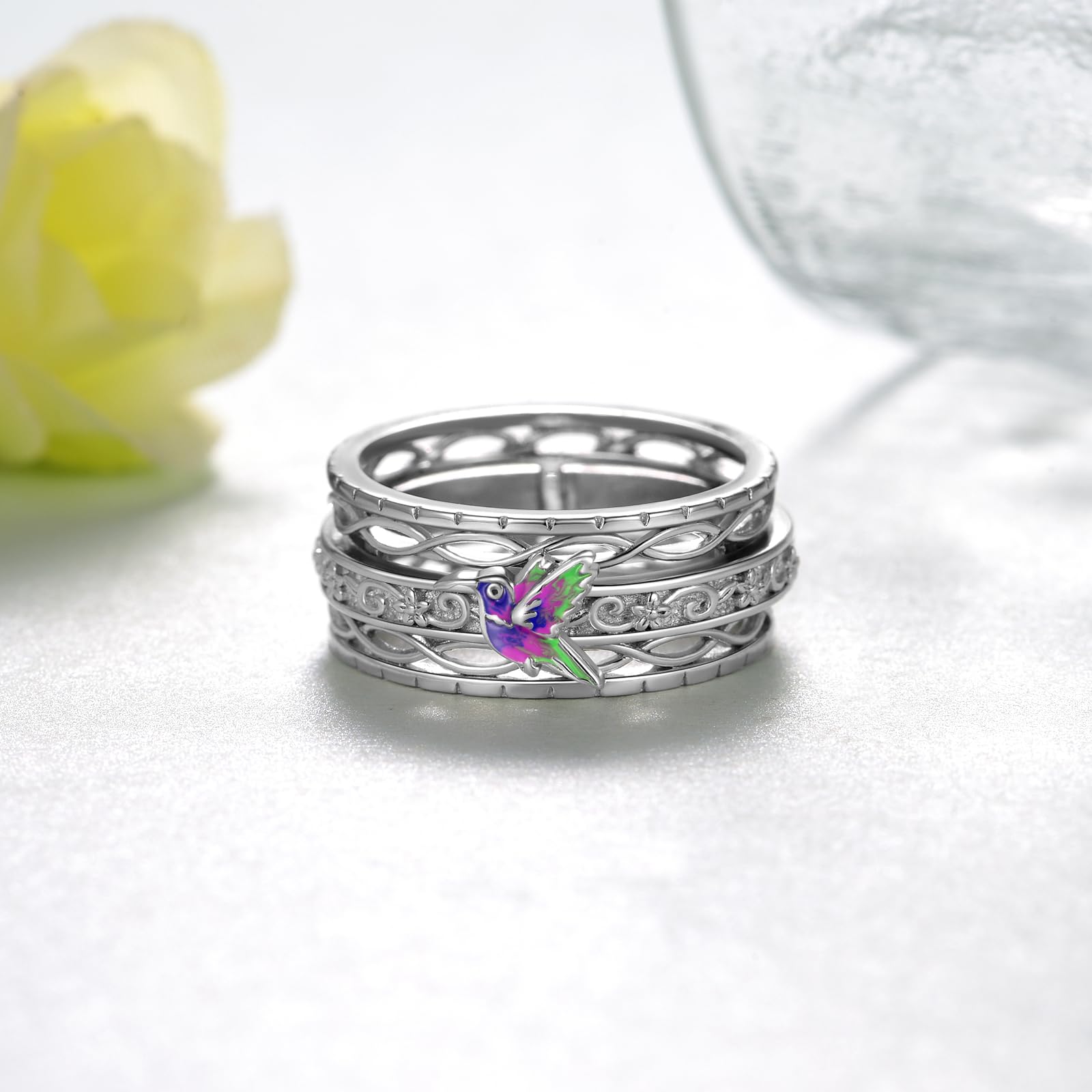 Bague colibri pour femmes 925 argent Sterling Spinner Fidget anxiété soulager inquiétude soulager le Stress ennui bague oiseau bijoux animaux décoration cadeau