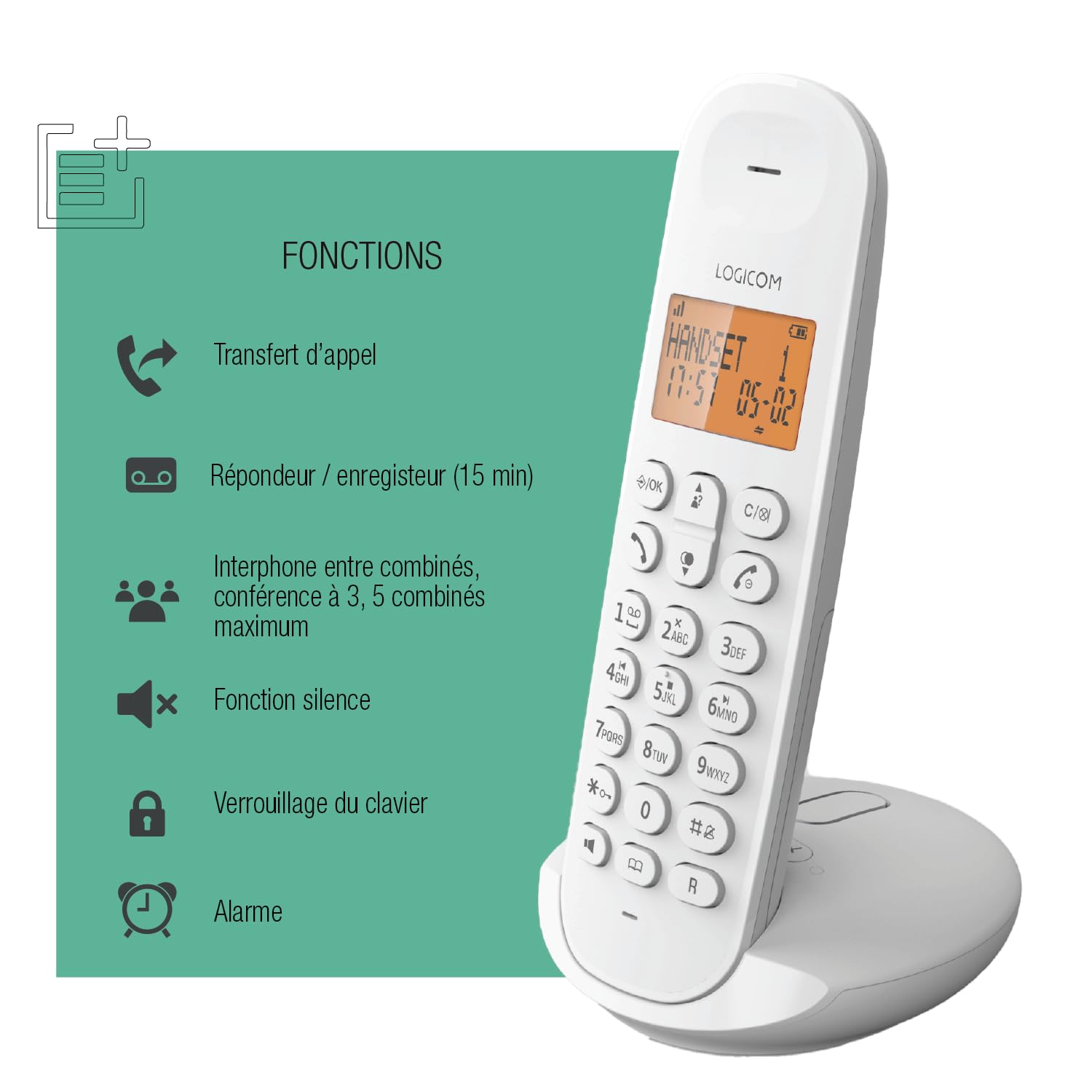 Téléphone fixe sans fil - LOGICOM - DECT ILOA 155T SOLO - Blanc - Avec répondeur