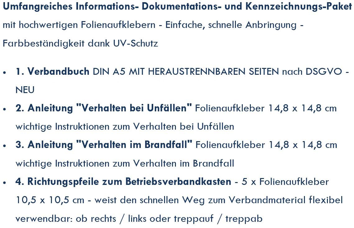Betriebsverbandkasten 2 in 1 erfüllt aktuelle DIN 13157 für Betriebe + DIN 13164 für Firmenfahrzeuge inkl.Verbandbuch und INFO-Paket 1