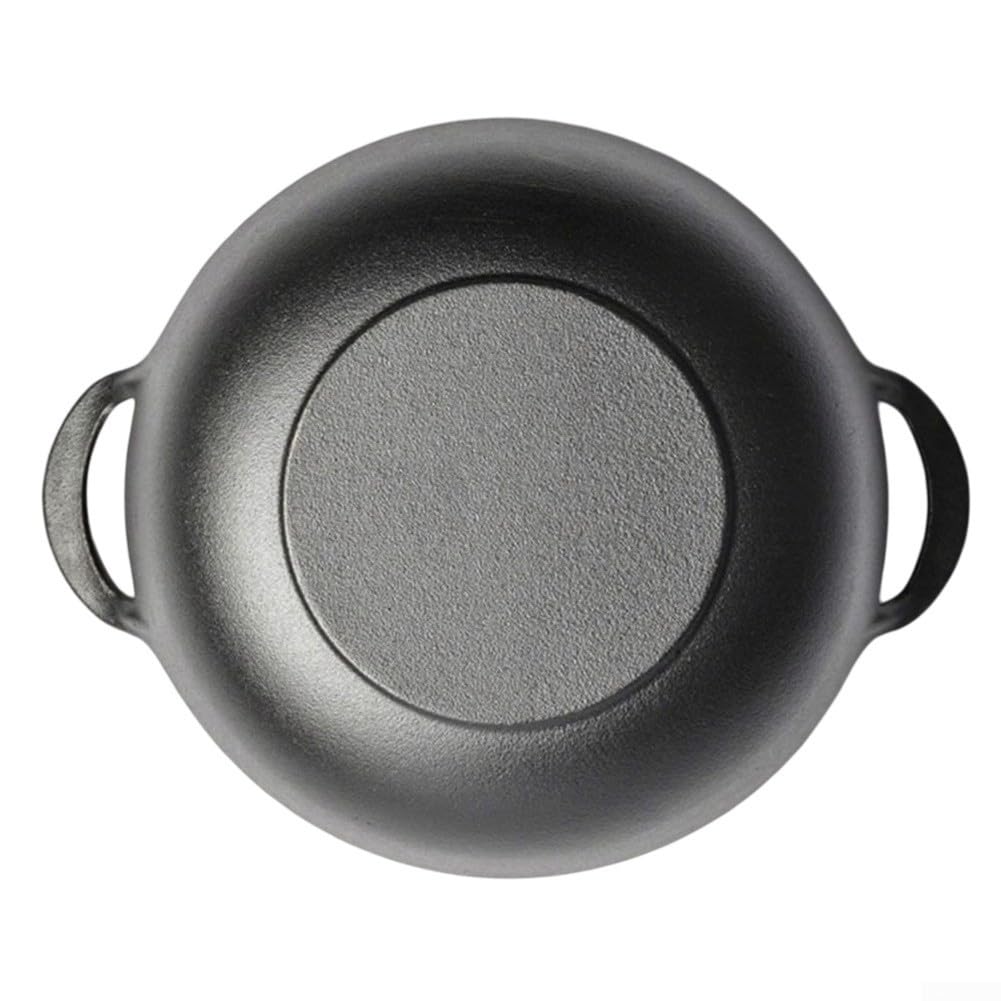 Wok sin revestimiento para hierro fundido con tapa de madera – Base plana para inducción, sartén de 25 cm