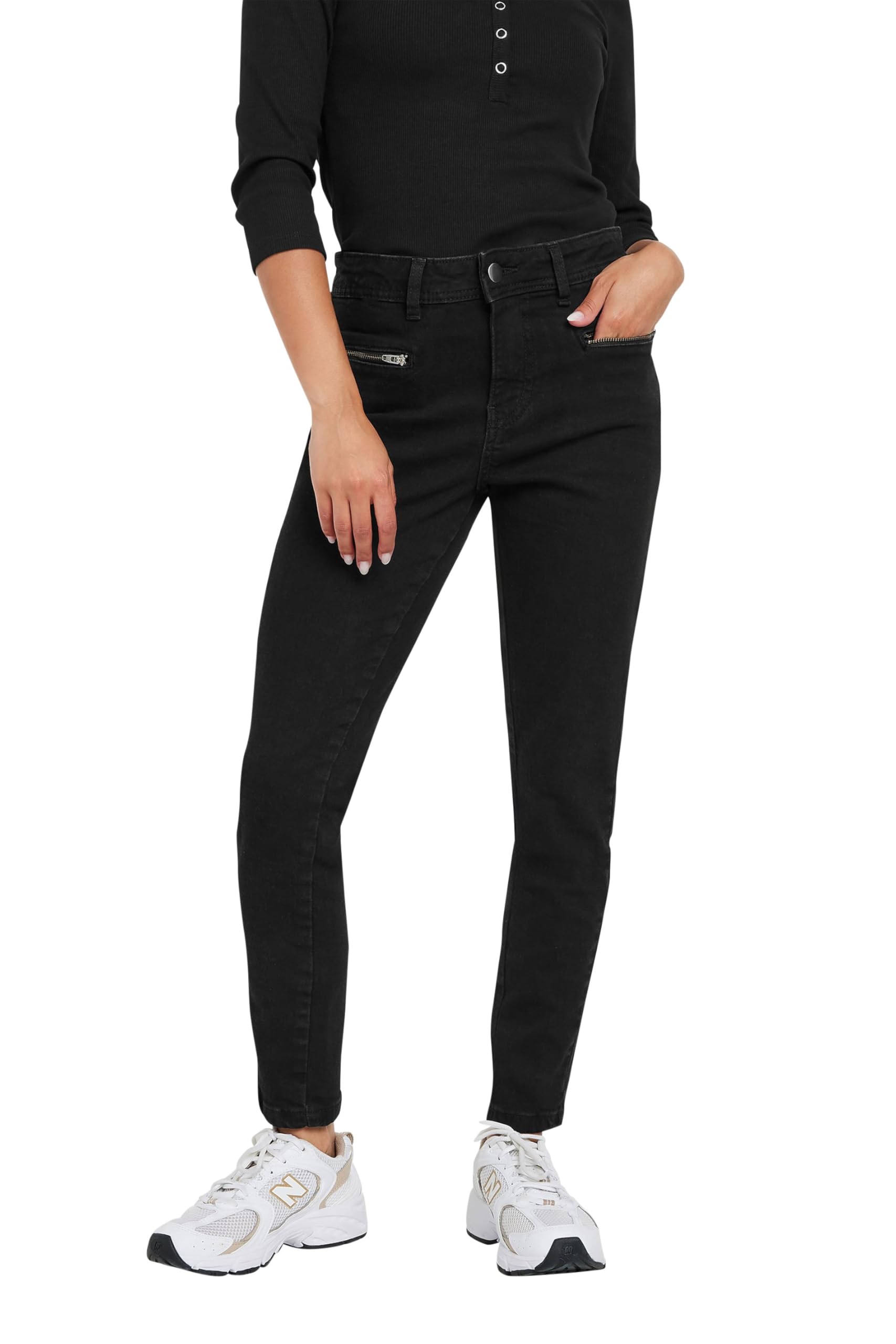Pixiegirl Women's Black Petite Stretch Zip Pocket Skinny Jeans Petite
